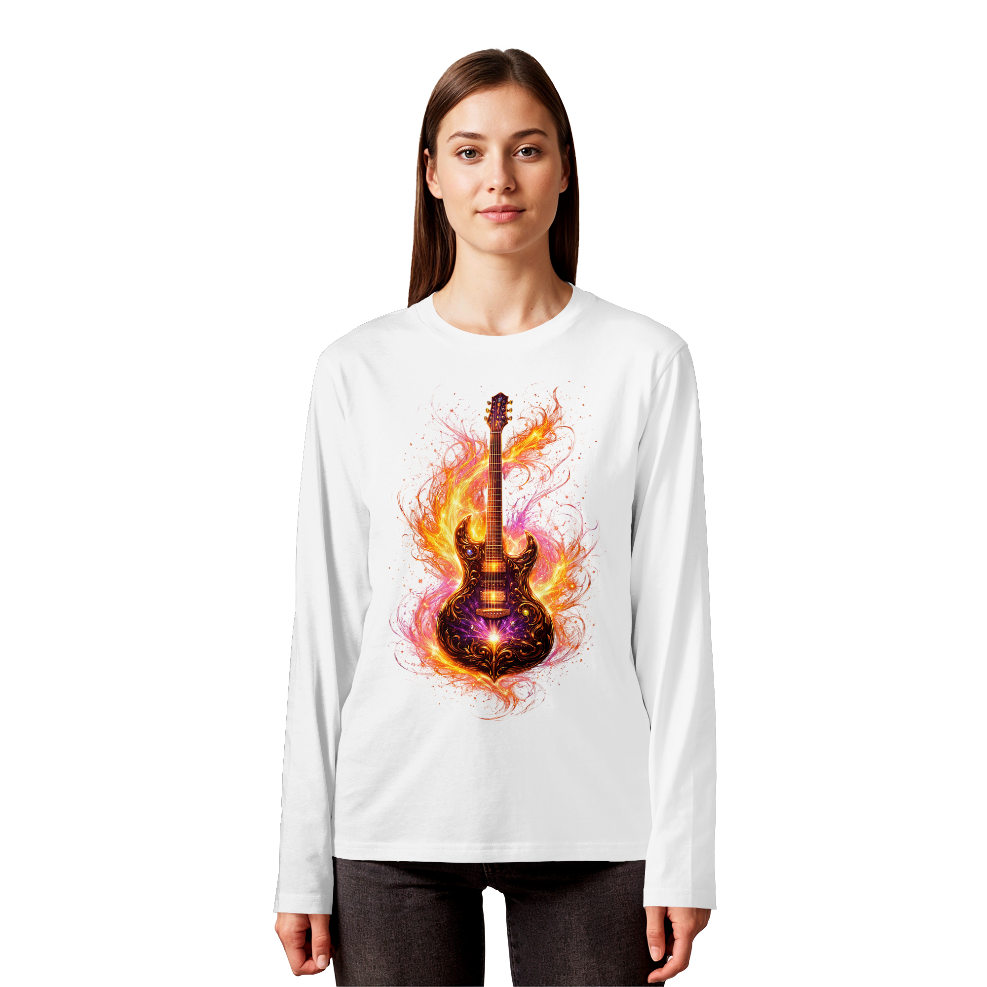 Premium Wear - Organic Longsleeve T-Shirt  -  Red Electric Guitar – Luminous Series |
