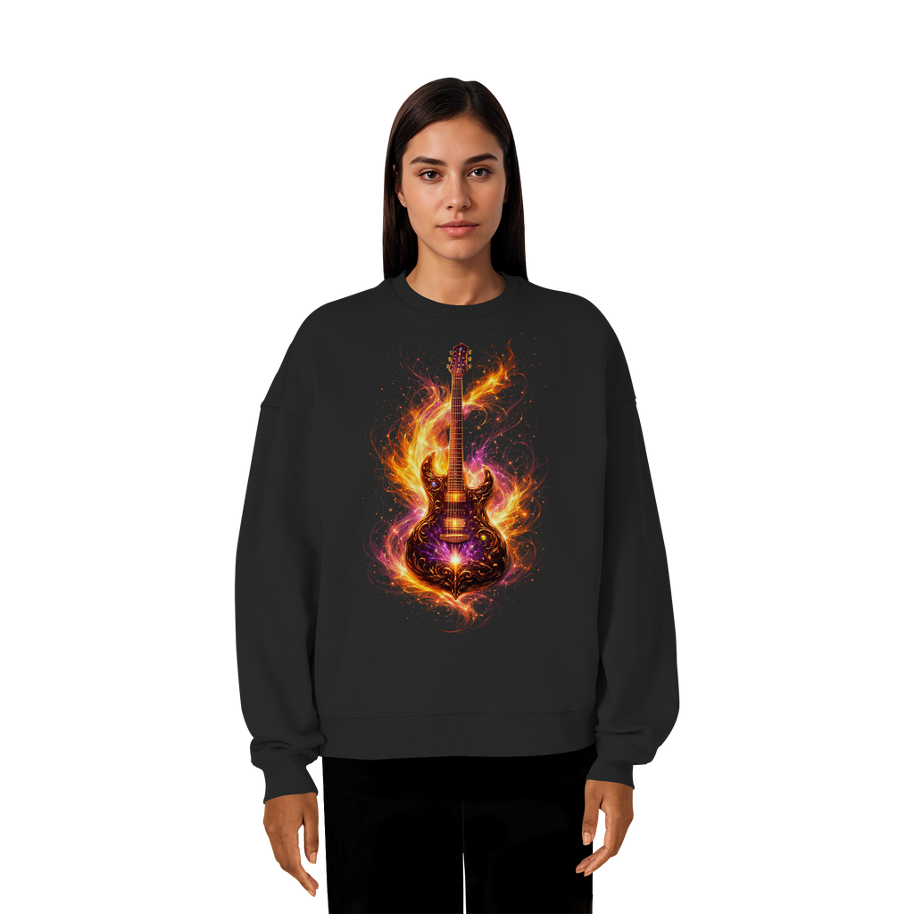 Organic Oversize Sweatshirt  -  Red Electric Guitar – Luminous Series | Premium Wear -