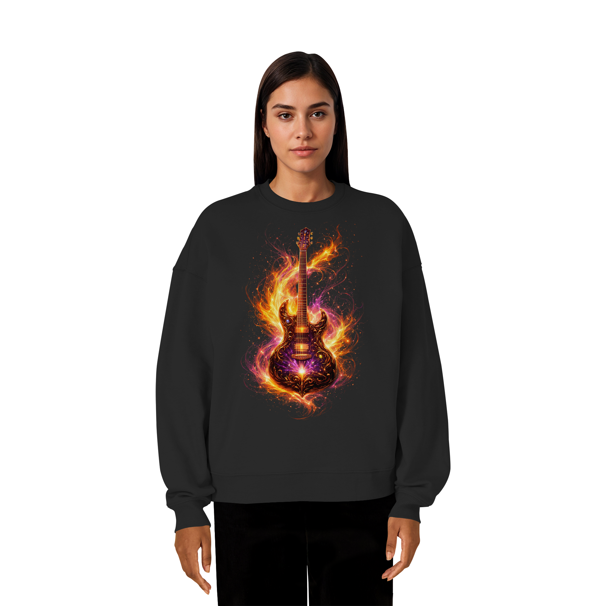 Organic Oversize Sweatshirt  -  Red Electric Guitar – Luminous Series | Premium Wear -