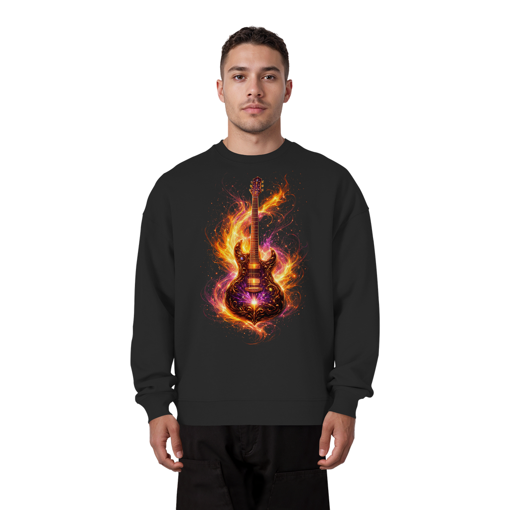 Organic Oversize Sweatshirt  -  Red Electric Guitar – Luminous Series | Premium Wear -