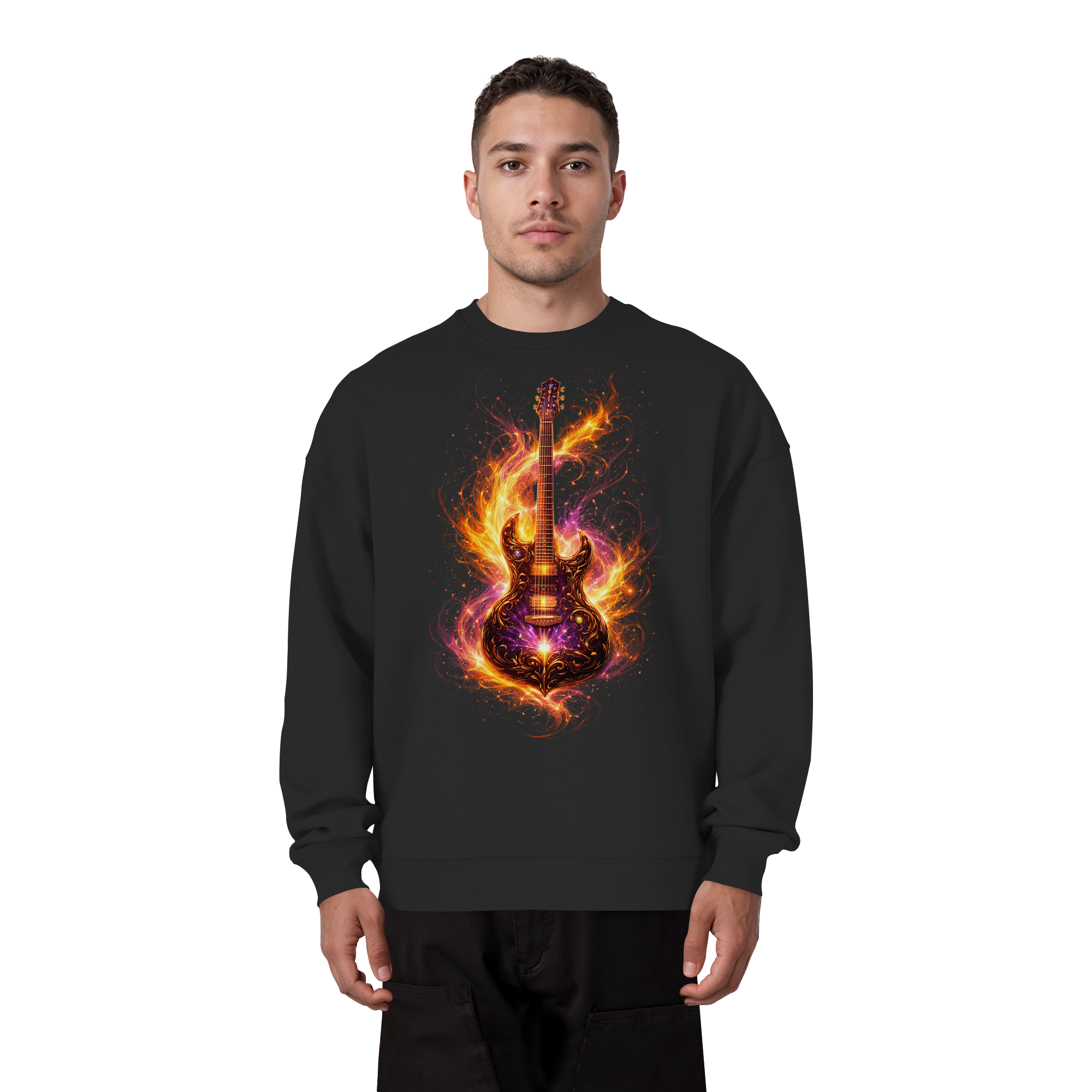 Organic Oversize Sweatshirt  -  Red Electric Guitar – Luminous Series | Premium Wear -