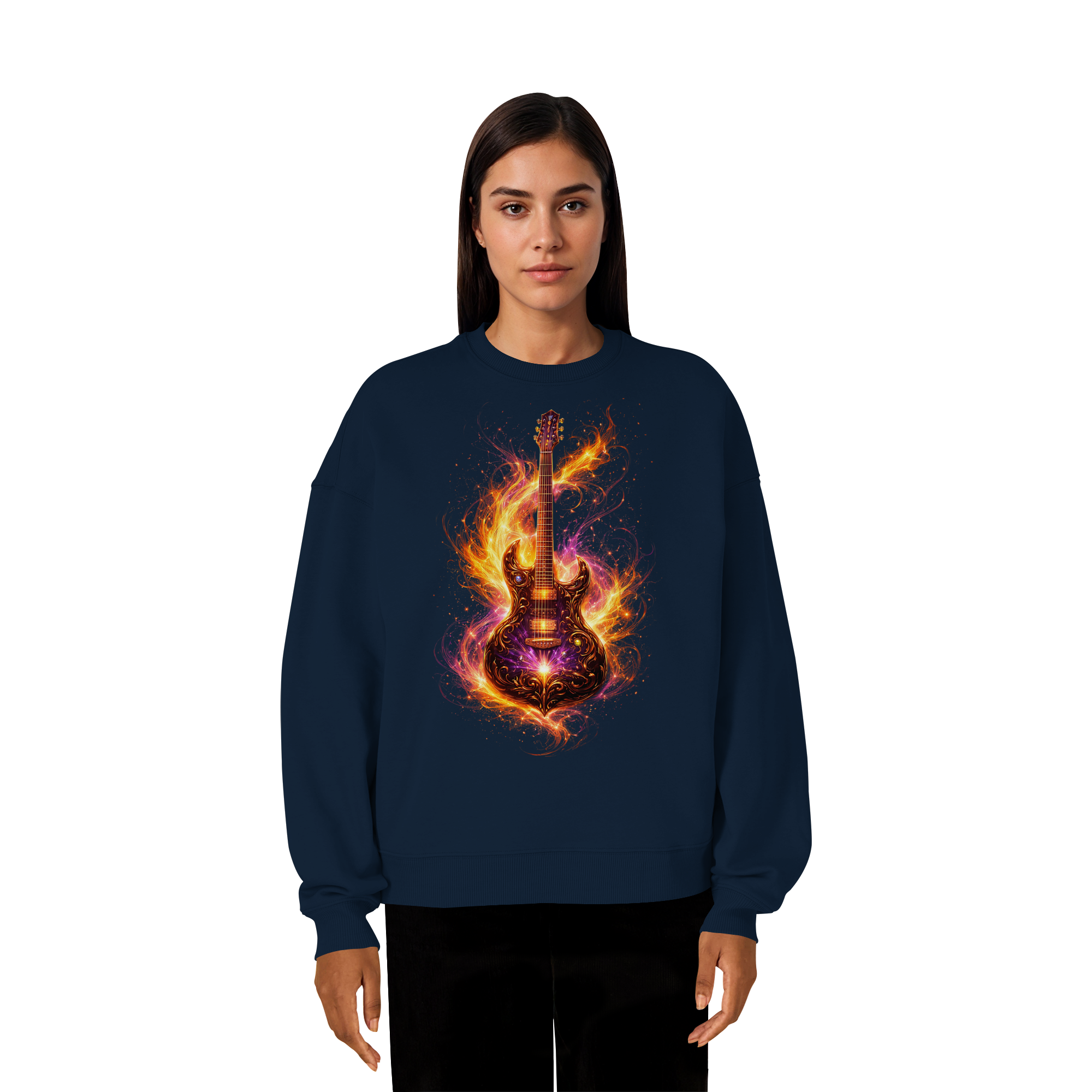 Organic Oversize Sweatshirt  -  Red Electric Guitar – Luminous Series | Premium Wear -