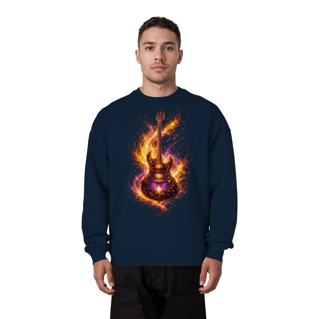 Organic Oversize Sweatshirt  -  Red Electric Guitar – Luminous Series | Premium Wear -