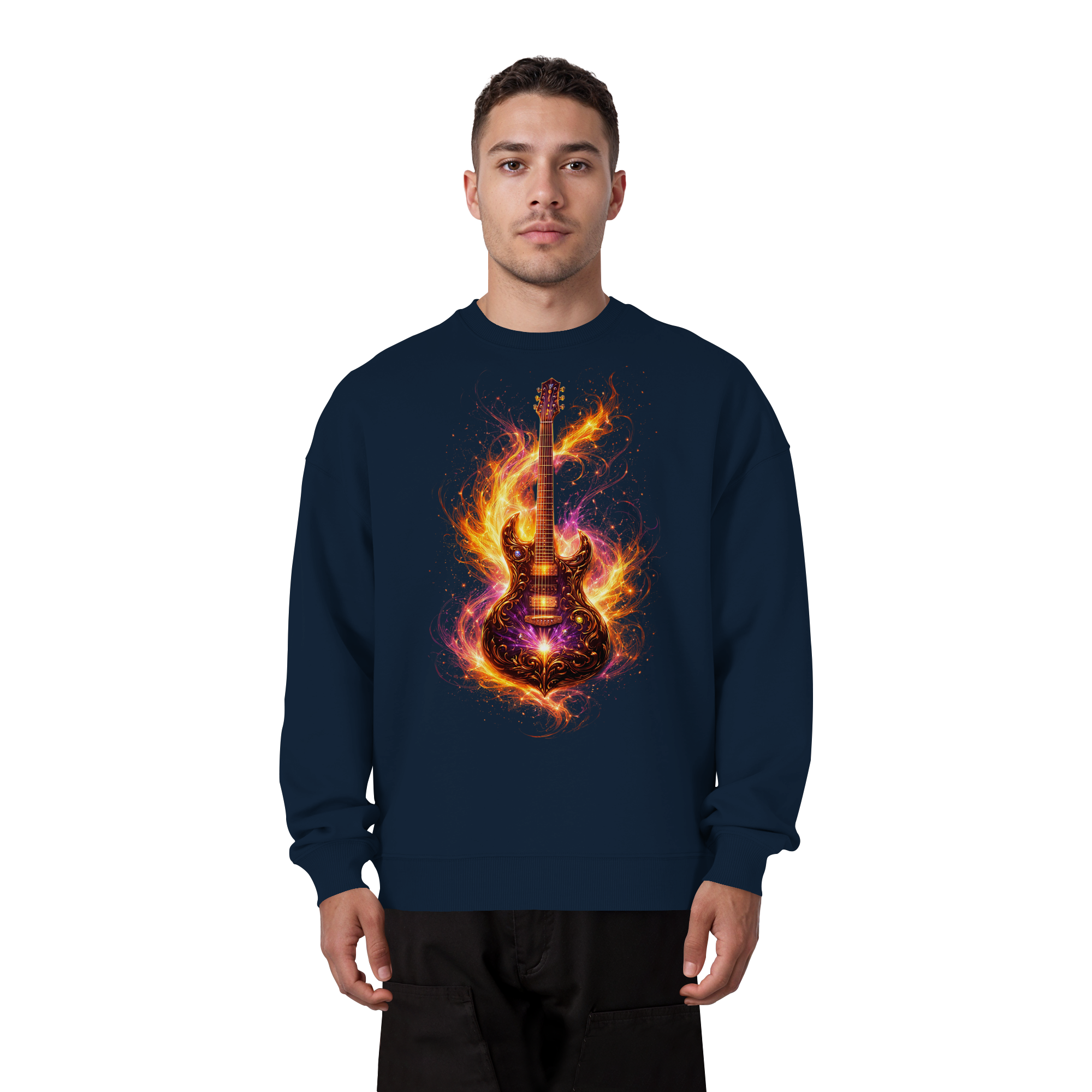 Organic Oversize Sweatshirt  -  Red Electric Guitar – Luminous Series | Premium Wear -