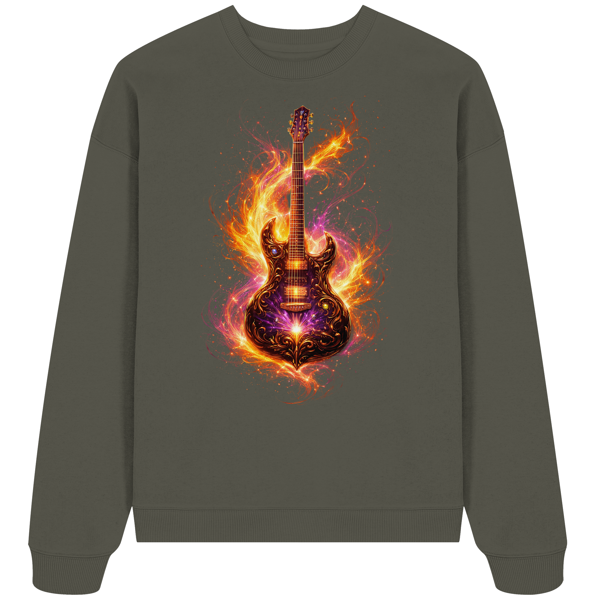 Organic Oversize Sweatshirt  -  Red Electric Guitar – Luminous Series | Premium Wear -