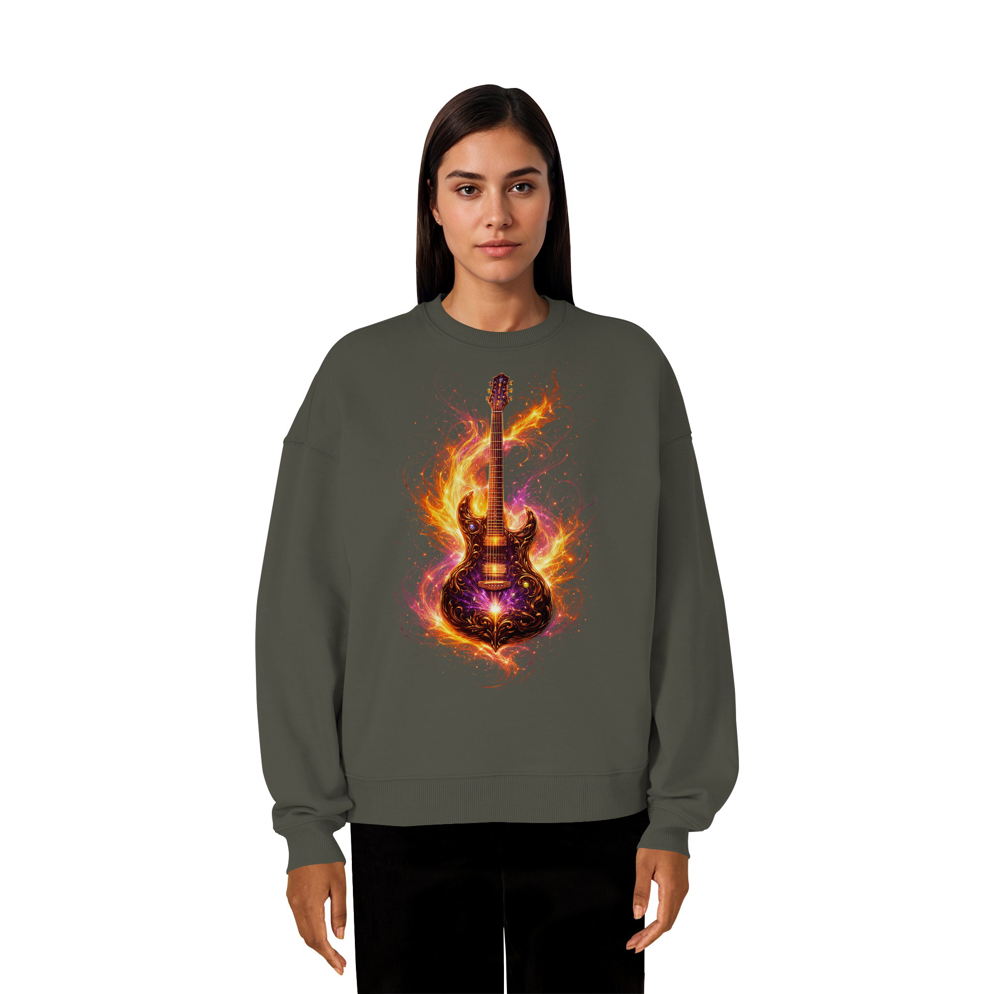 Organic Oversize Sweatshirt  -  Red Electric Guitar – Luminous Series | Premium Wear -