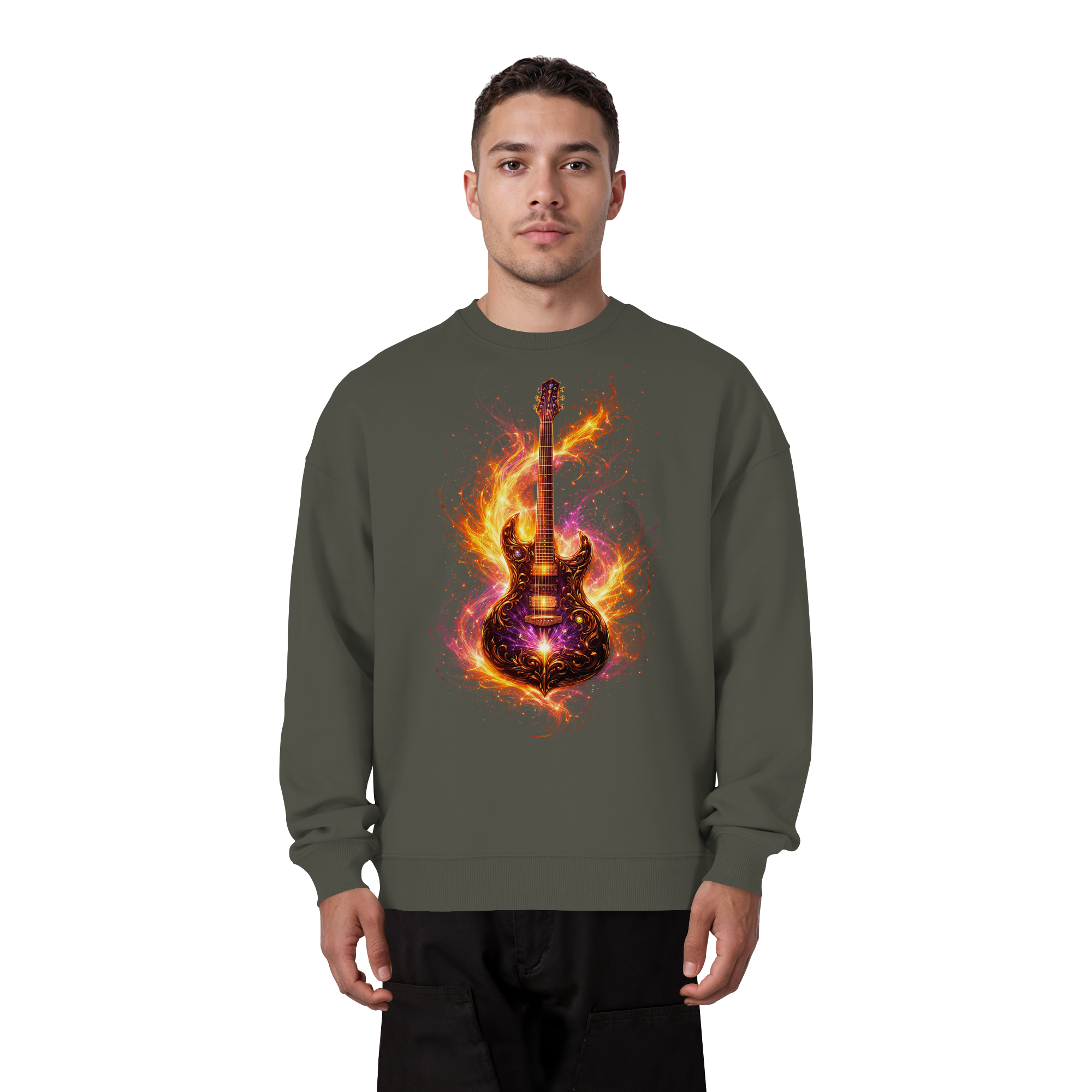 Organic Oversize Sweatshirt  -  Red Electric Guitar – Luminous Series | Premium Wear -