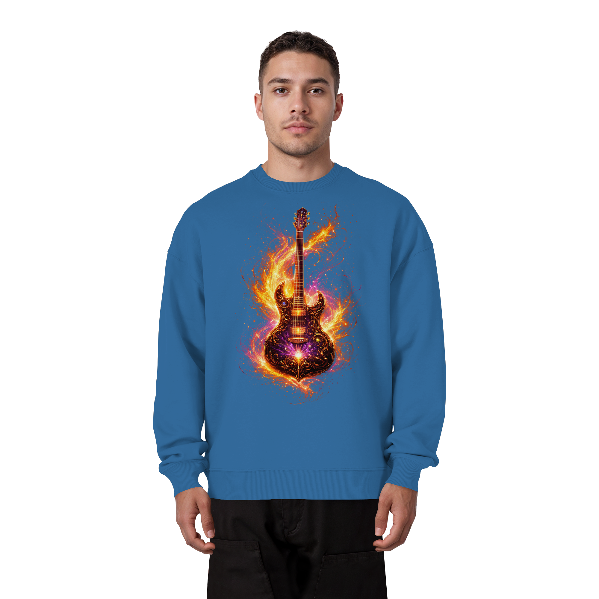 Organic Oversize Sweatshirt  -  Red Electric Guitar – Luminous Series | Premium Wear -