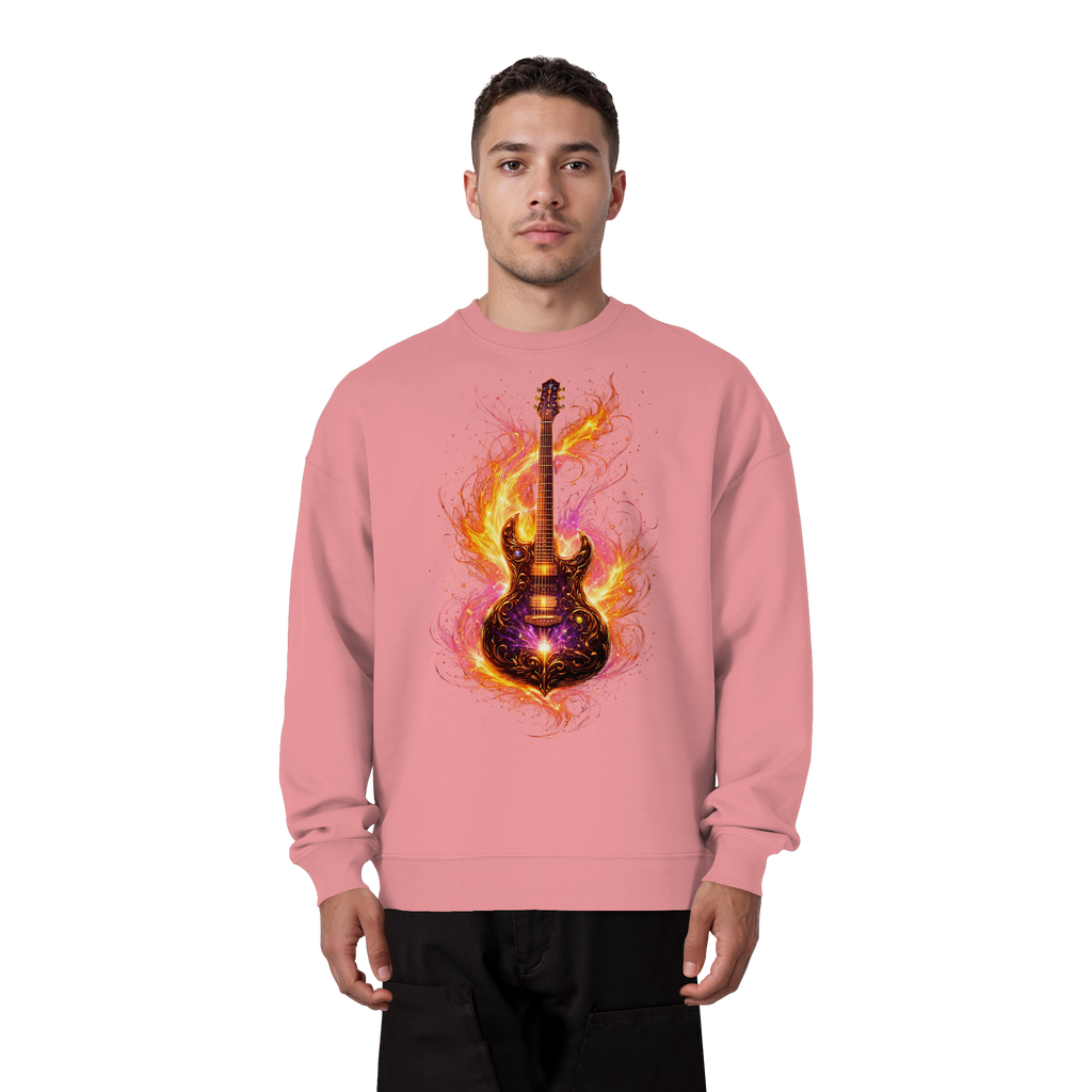 Organic Oversize Sweatshirt  -  Red Electric Guitar – Luminous Series | Premium Wear -