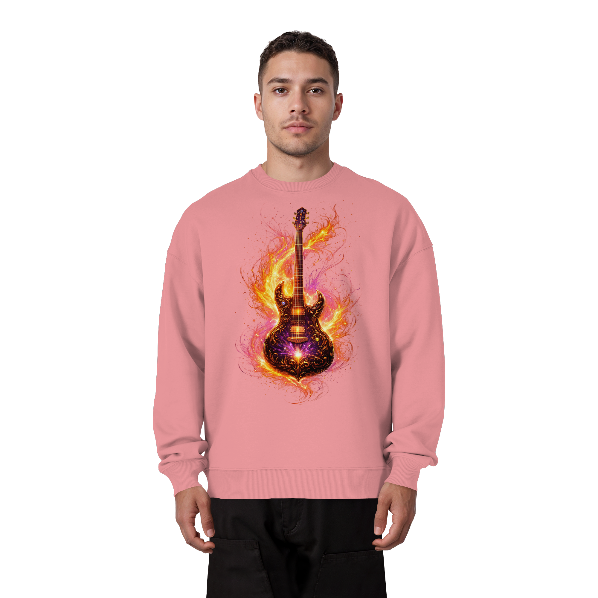 Organic Oversize Sweatshirt  -  Red Electric Guitar – Luminous Series | Premium Wear -