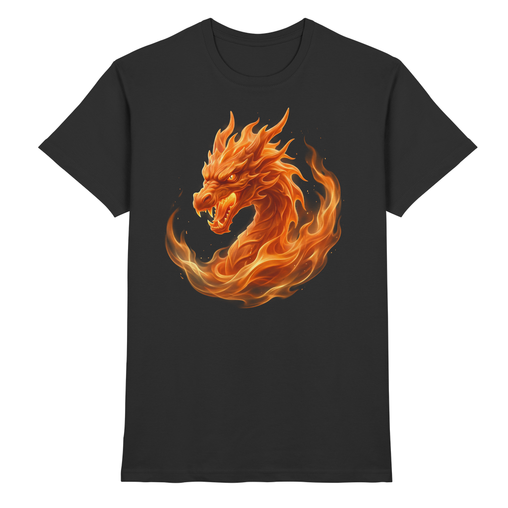 Premium Fantasy Dragon T-Shirt – Flamebound Dragons „Orange Flame Dominion“ – Premium Unisex Shirt - Premium Shirt