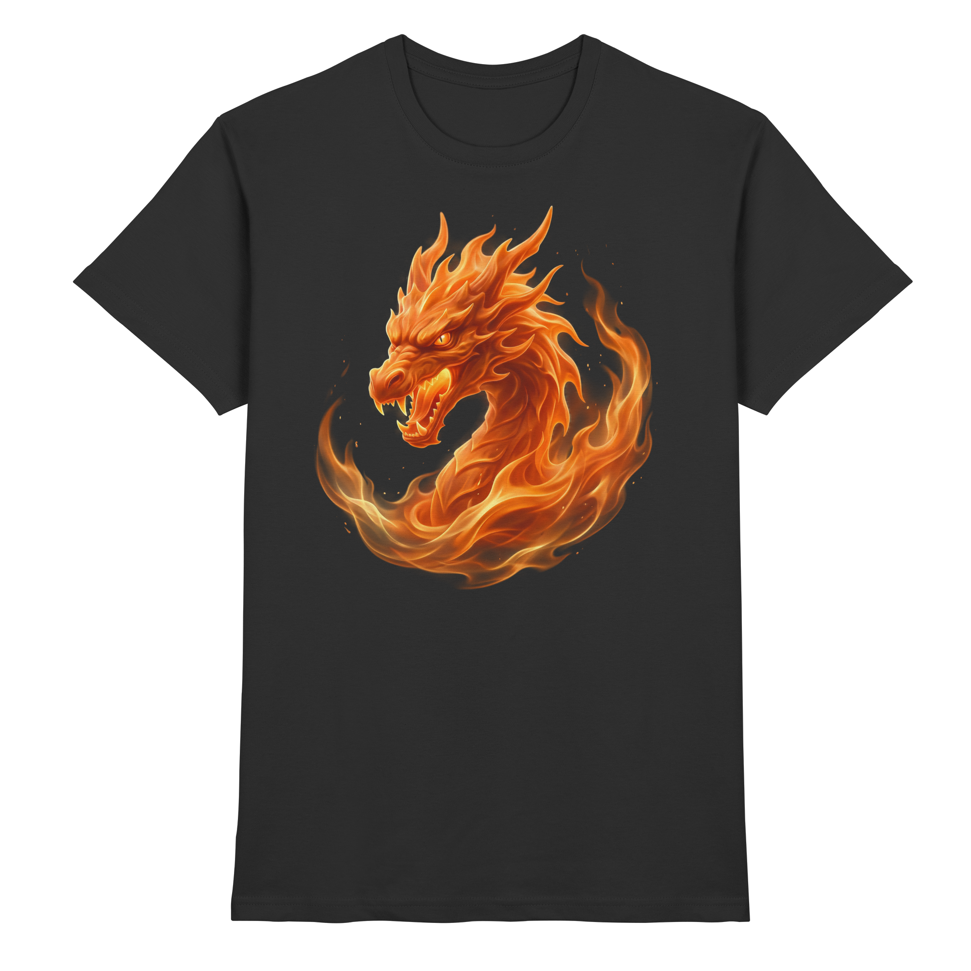Premium Fantasy Dragon T-Shirt – Flamebound Dragons „Orange Flame Dominion“ – Premium Unisex Shirt - Premium Shirt