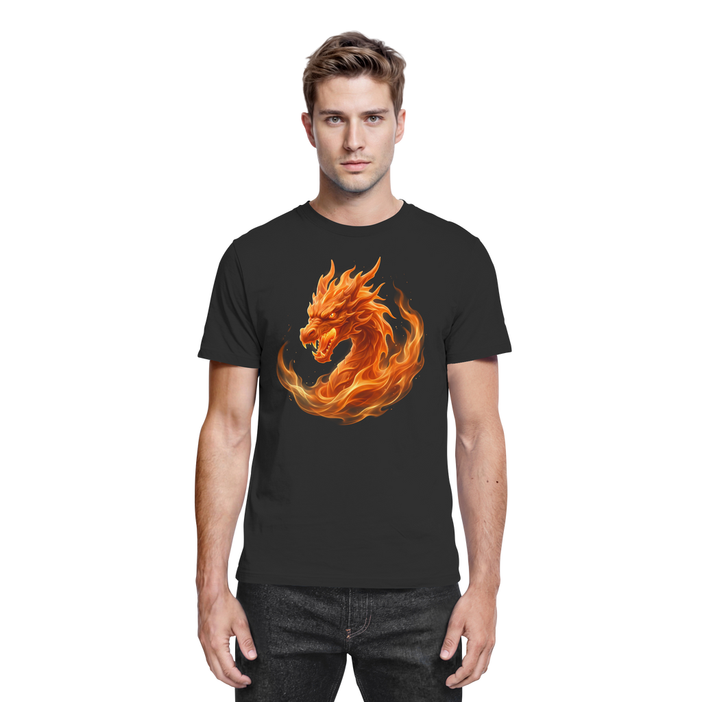 Premium Fantasy Dragon T-Shirt – Flamebound Dragons „Orange Flame Dominion“ – Premium Unisex Shirt - Premium Shirt