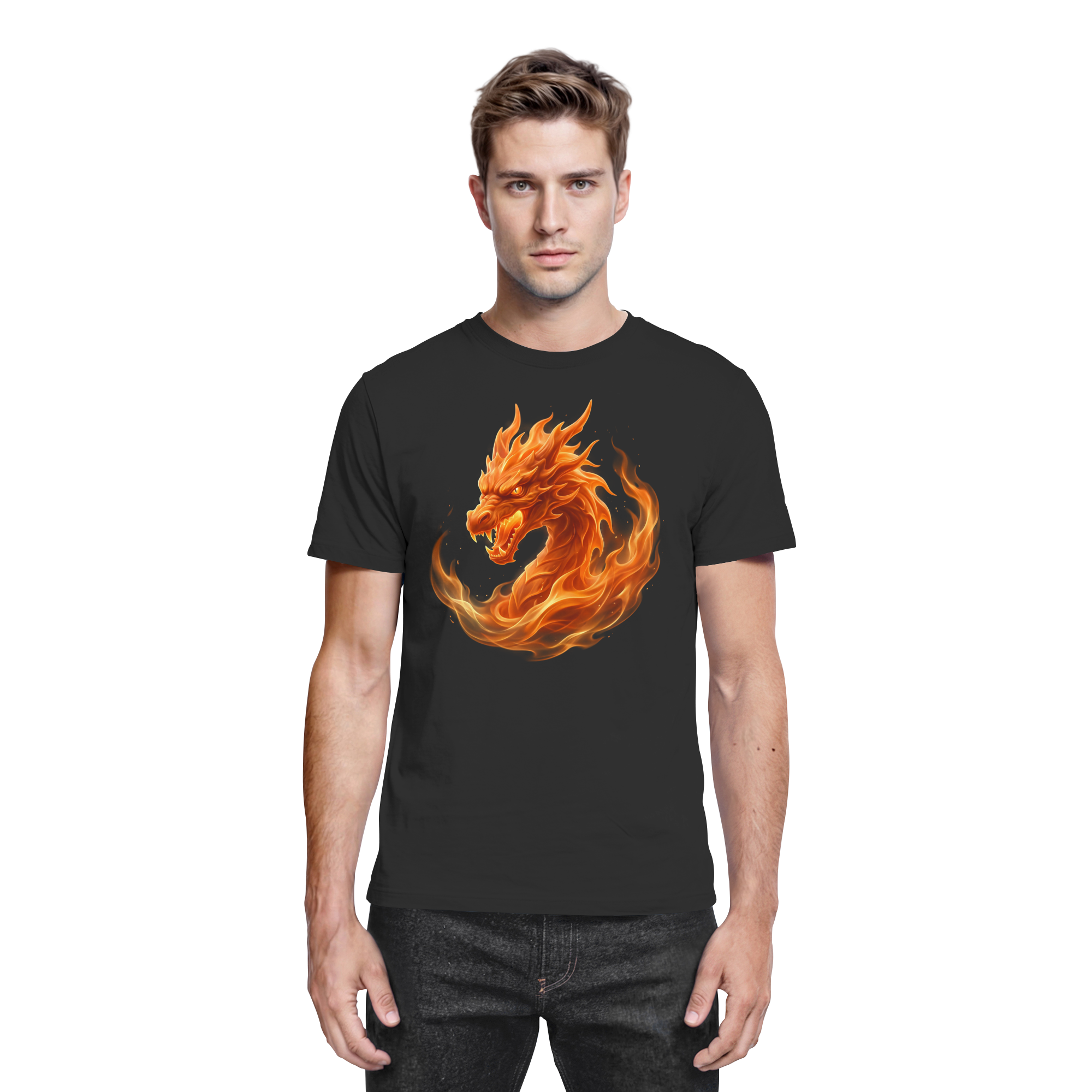 Premium Fantasy Dragon T-Shirt – Flamebound Dragons „Orange Flame Dominion“ – Premium Unisex Shirt - Premium Shirt