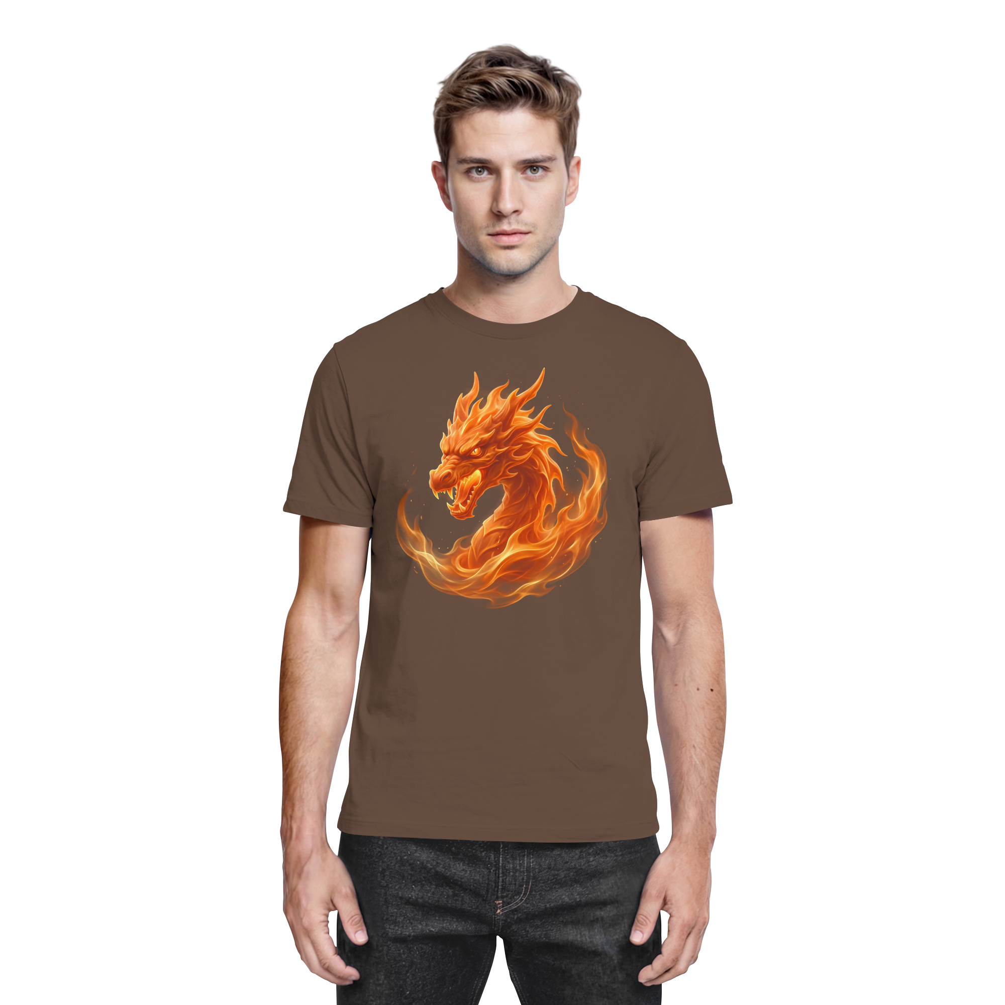 Premium Fantasy Dragon T-Shirt – Flamebound Dragons „Orange Flame Dominion“ – Premium Unisex Shirt - Premium Shirt