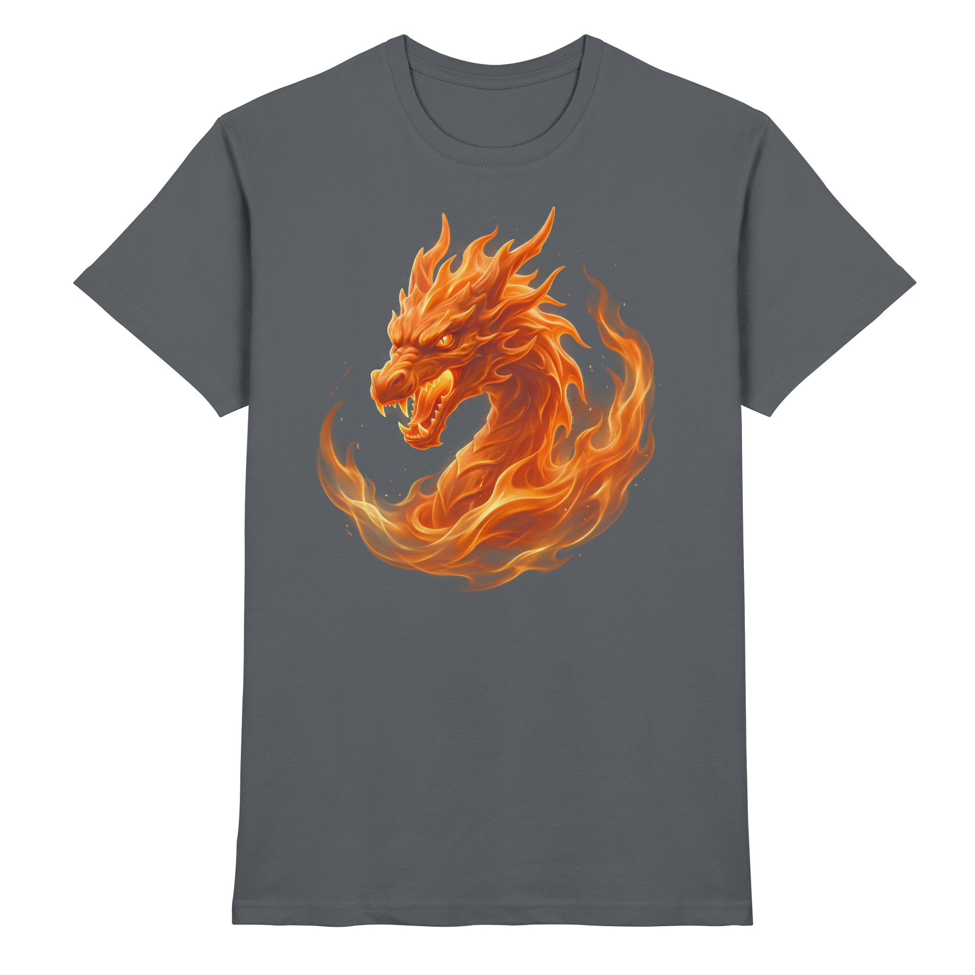 Premium Fantasy Dragon T-Shirt – Flamebound Dragons „Orange Flame Dominion“ – Premium Unisex Shirt - Premium Shirt