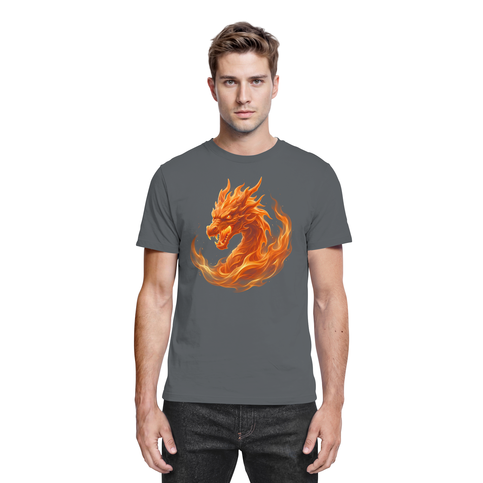 Premium Fantasy Dragon T-Shirt – Flamebound Dragons „Orange Flame Dominion“ – Premium Unisex Shirt - Premium Shirt