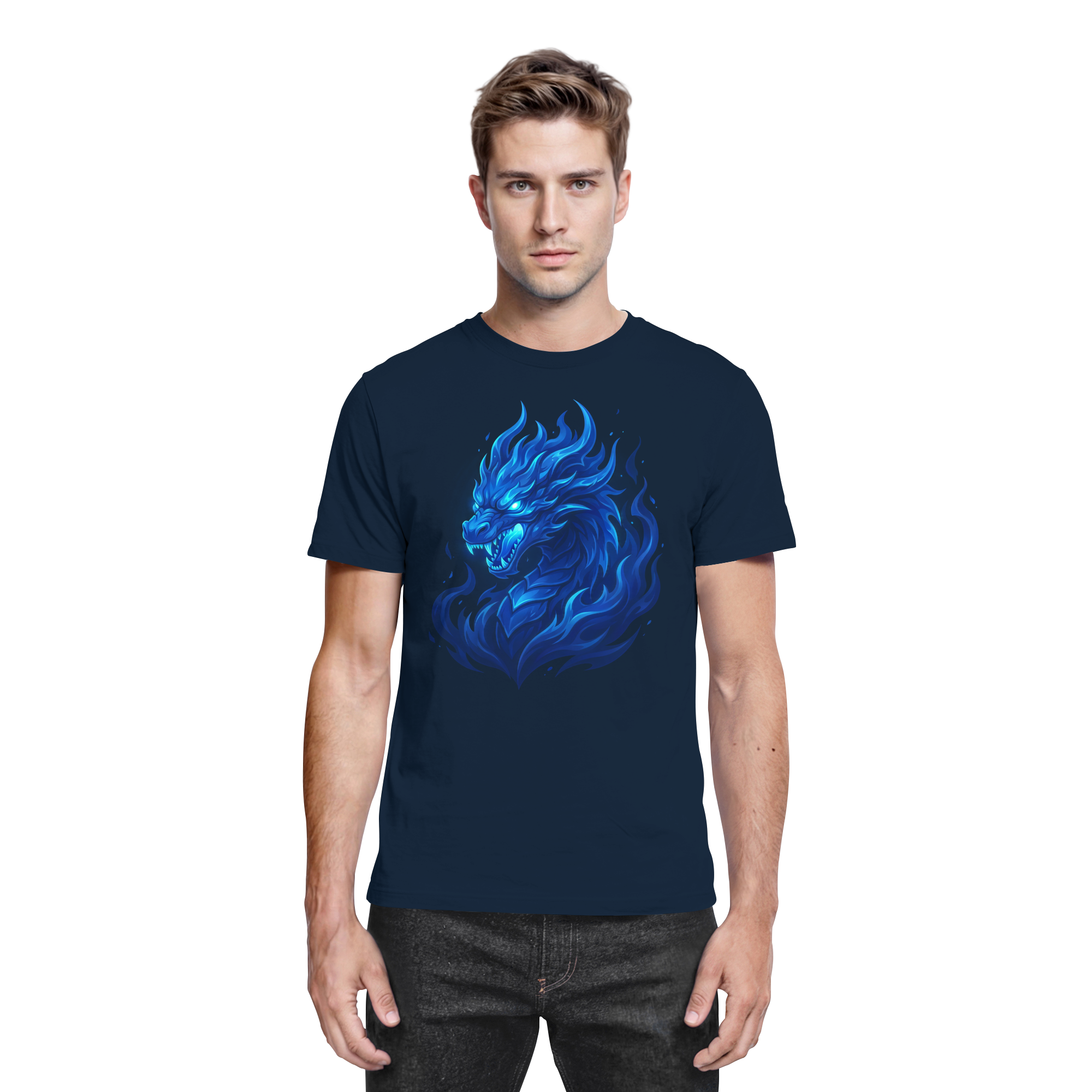 Premium Unisex T-Shirt „Flamebound Dragons“ – Fantasy Drachenmotiv – Hochwertiger Baumwollstoff – Geschenk für Drachenfans | Cinematic Horizons