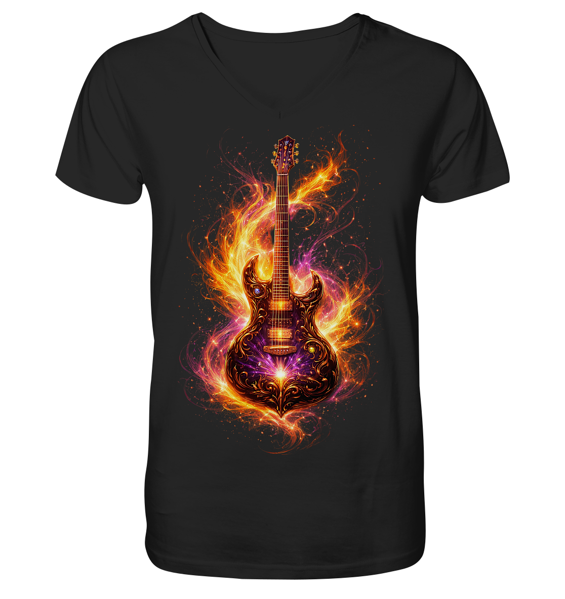 Premium Wear - V-Neck Shirt  (Unisex) -  Red Electric Guitar – Luminous Series |