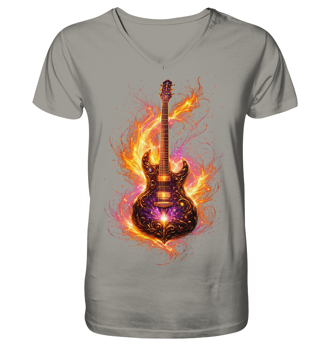 Premium Wear - V-Neck Shirt  (Unisex) -  Red Electric Guitar – Luminous Series |