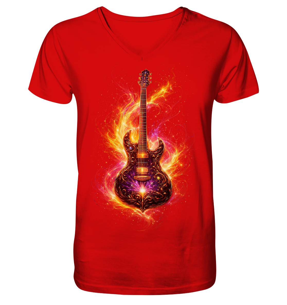 Premium Wear - V-Neck Shirt  (Unisex) -  Red Electric Guitar – Luminous Series |