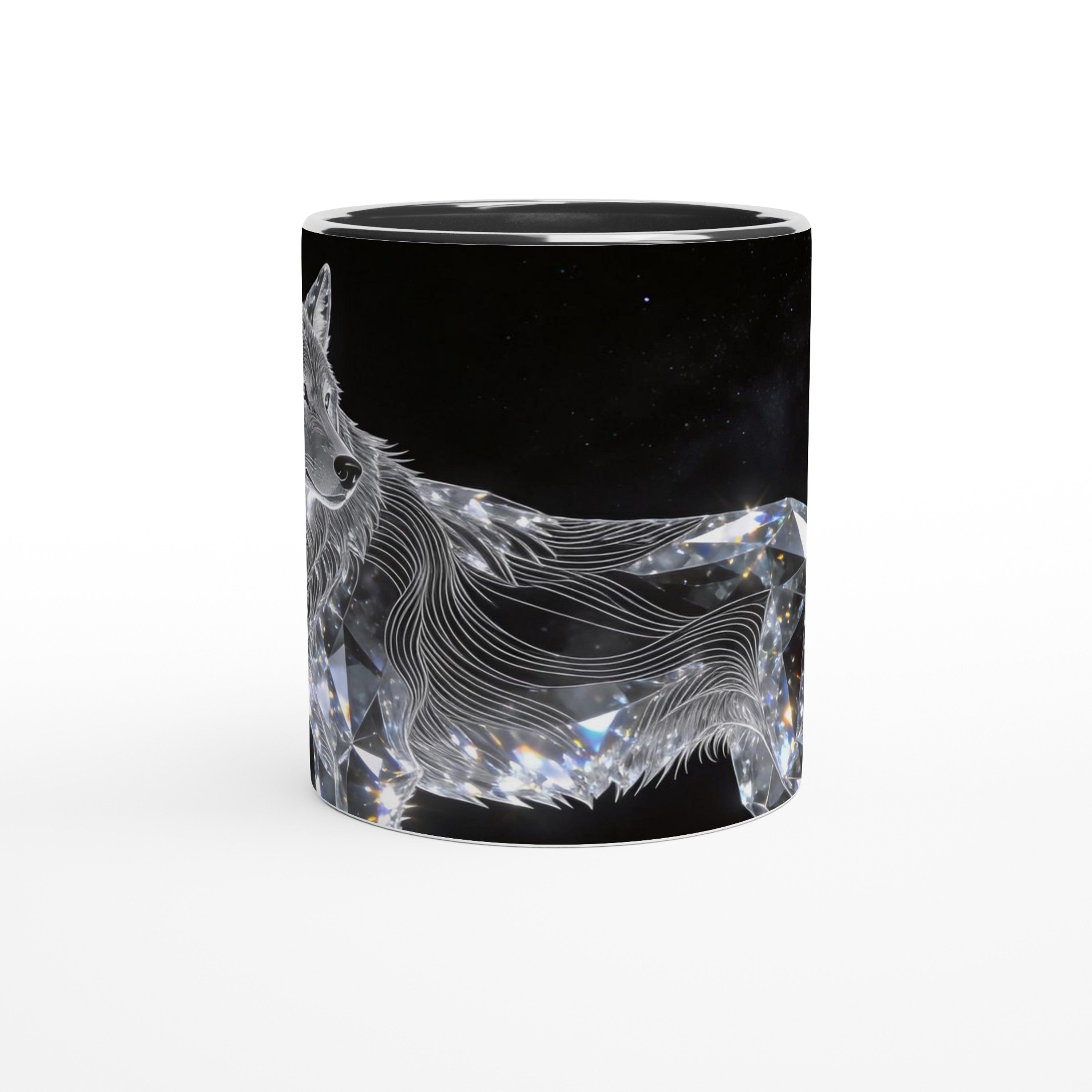 Edle Keramiktasse mit Wolfsmotiv aus der Diamond Line als besondere Geschenkidee
