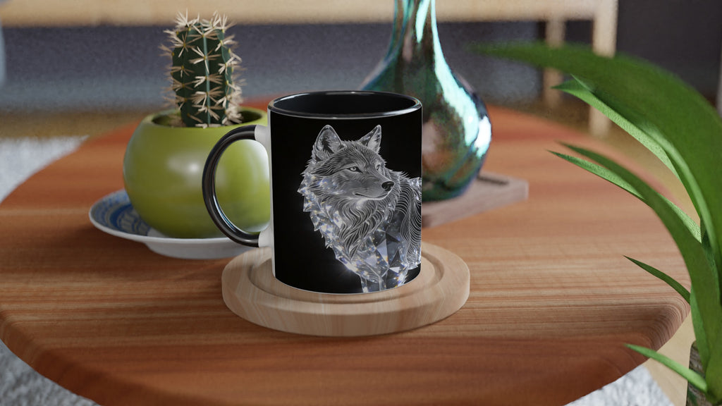 Edle Keramiktasse mit Wolfsmotiv aus der Diamond Line als besondere Geschenkidee
