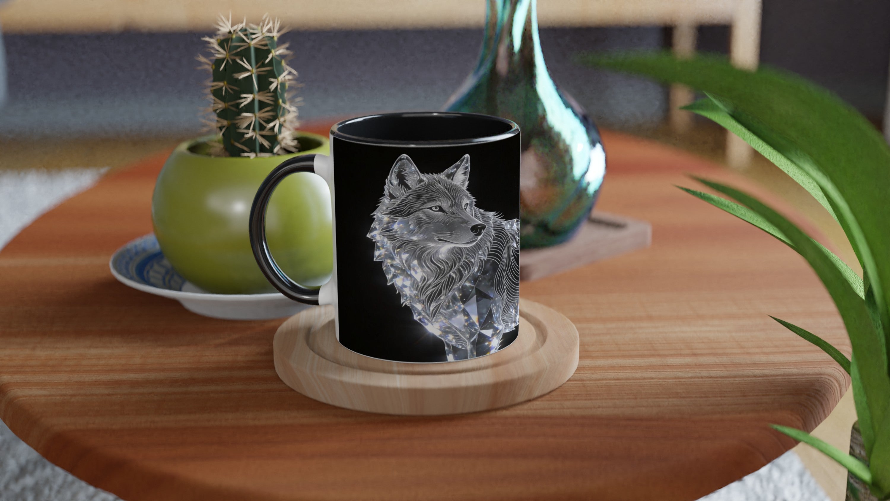 Edle Keramiktasse mit Wolfsmotiv aus der Diamond Line als besondere Geschenkidee