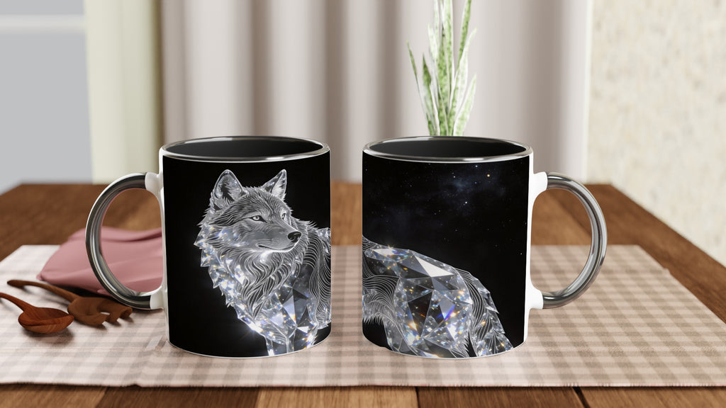 Edle Keramiktasse mit Wolfsmotiv aus der Diamond Line als besondere Geschenkidee