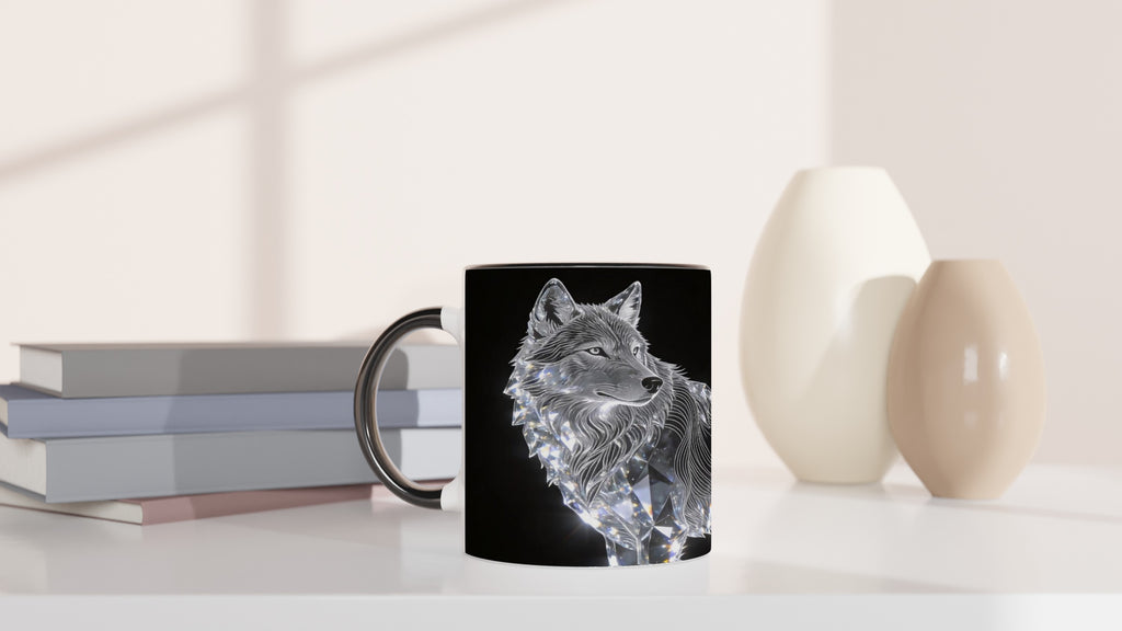 Edle Keramiktasse mit Wolfsmotiv aus der Diamond Line als besondere Geschenkidee